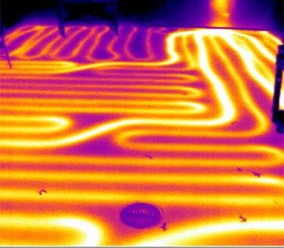 heated floor with lines showing in thermal image